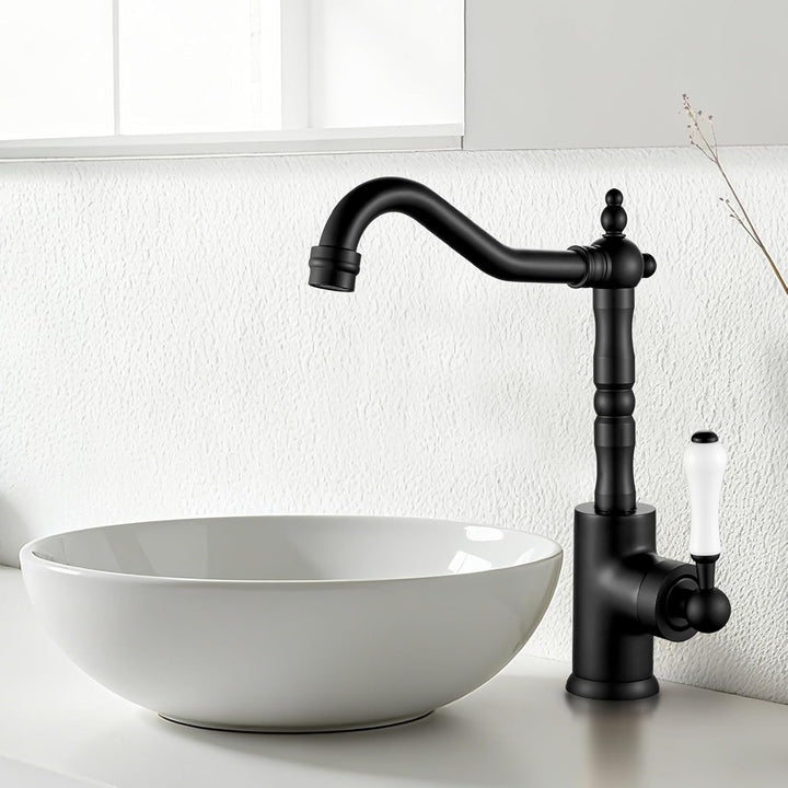 Wasserhahn Bad Schwarz Retro, Waschtischarmatur Hoch für Bad/Küche Waschbecken Armaturen, Einhebelmi