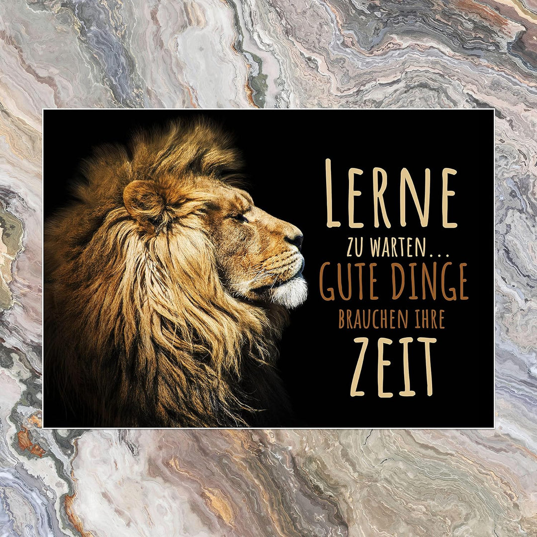 wandmotiv24 Poster als Wanddeko, Grösse Din A0, lerne zu warten, Zeit, Löwe, Moderne Wanddeko, Wandb