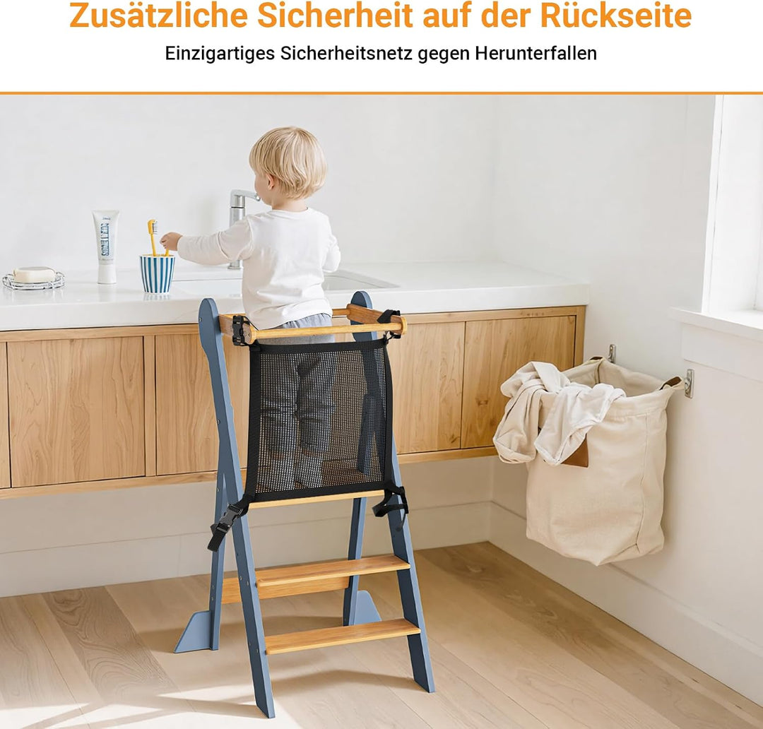 COSYLAND Montessori Lernturm ab 1 Jahr klappbar – Höhenverstellbarer Kinder Lernturm | Faltbarer Mon