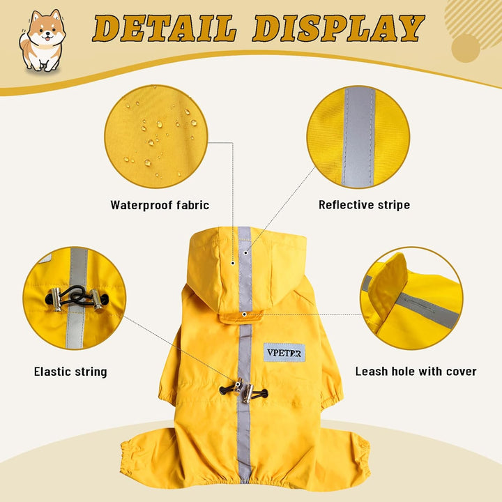 LOS ANDES Regenjacke Hund Wasserdicht für Klein Hunde, Reflektierend, Gelb, S, Polyester, Wasserfest