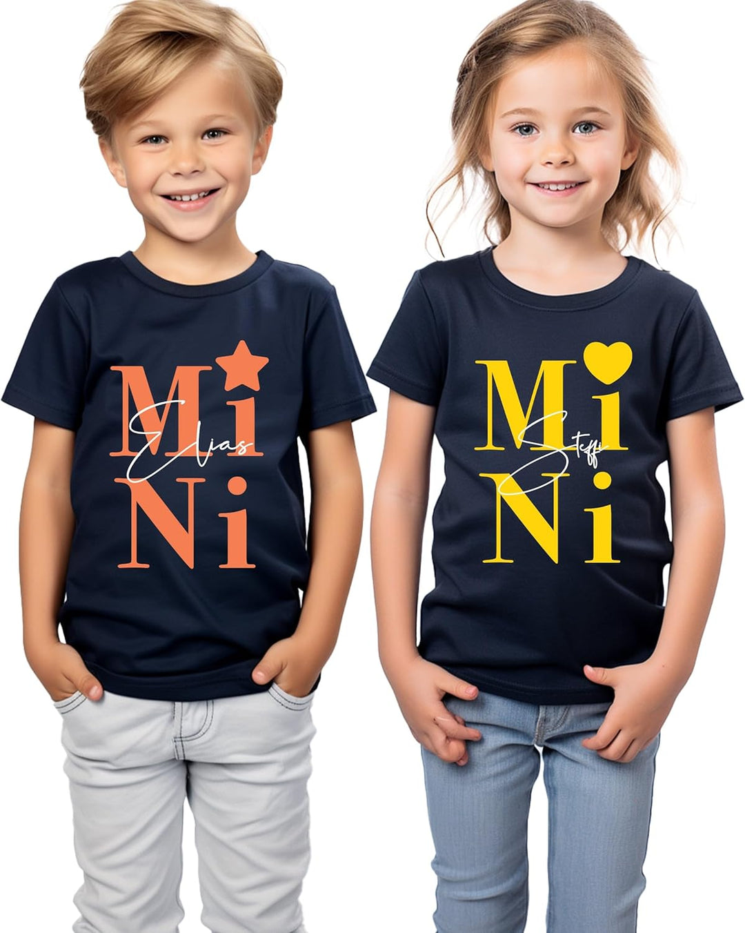 Personalisierte Bio T-Shirts Pullover für Familien Mama Papa Kinder Oma Opa, handbedruckt mit umwelt