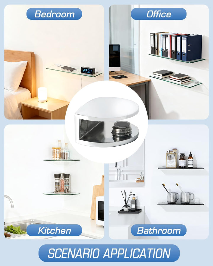 Glasregal 1 Set – 38 x 13 cm Klare Glasplatte (transparent) + 2,6 cm Klemmenhalter aus Zinklegierung