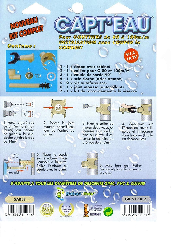 Capt'eau Récupérateur d'eau de Pluie pour Conduits Circulaire (Sable) CW-HKRN-UACJ Multicolore COLLE