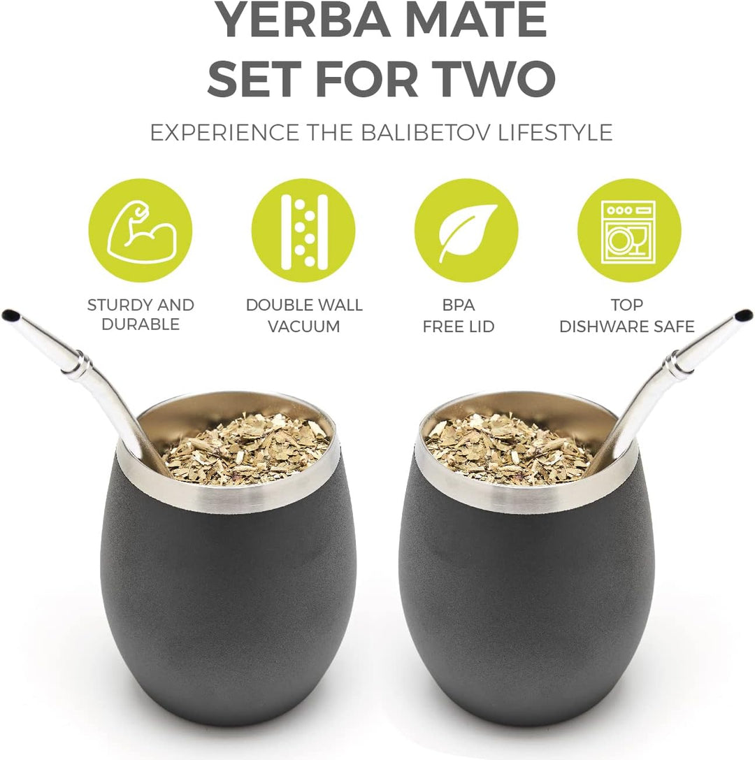 balibetov Mate Becher Set (2 Yerba Mate teebecher set, 5 pcs) - enthält Zwei Doppelwandiger 18/8 Ede