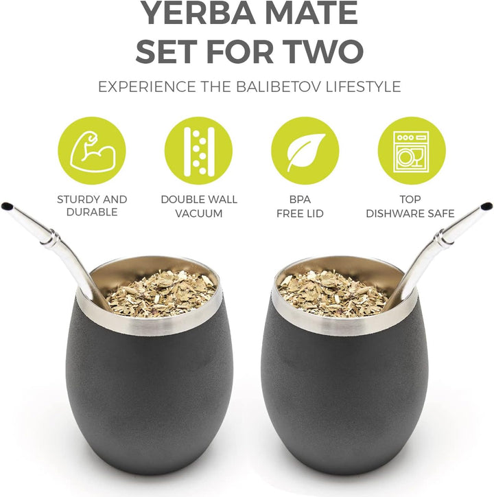 balibetov Mate Becher Set (2 Yerba Mate teebecher set, 5 pcs) - enthält Zwei Doppelwandiger 18/8 Ede