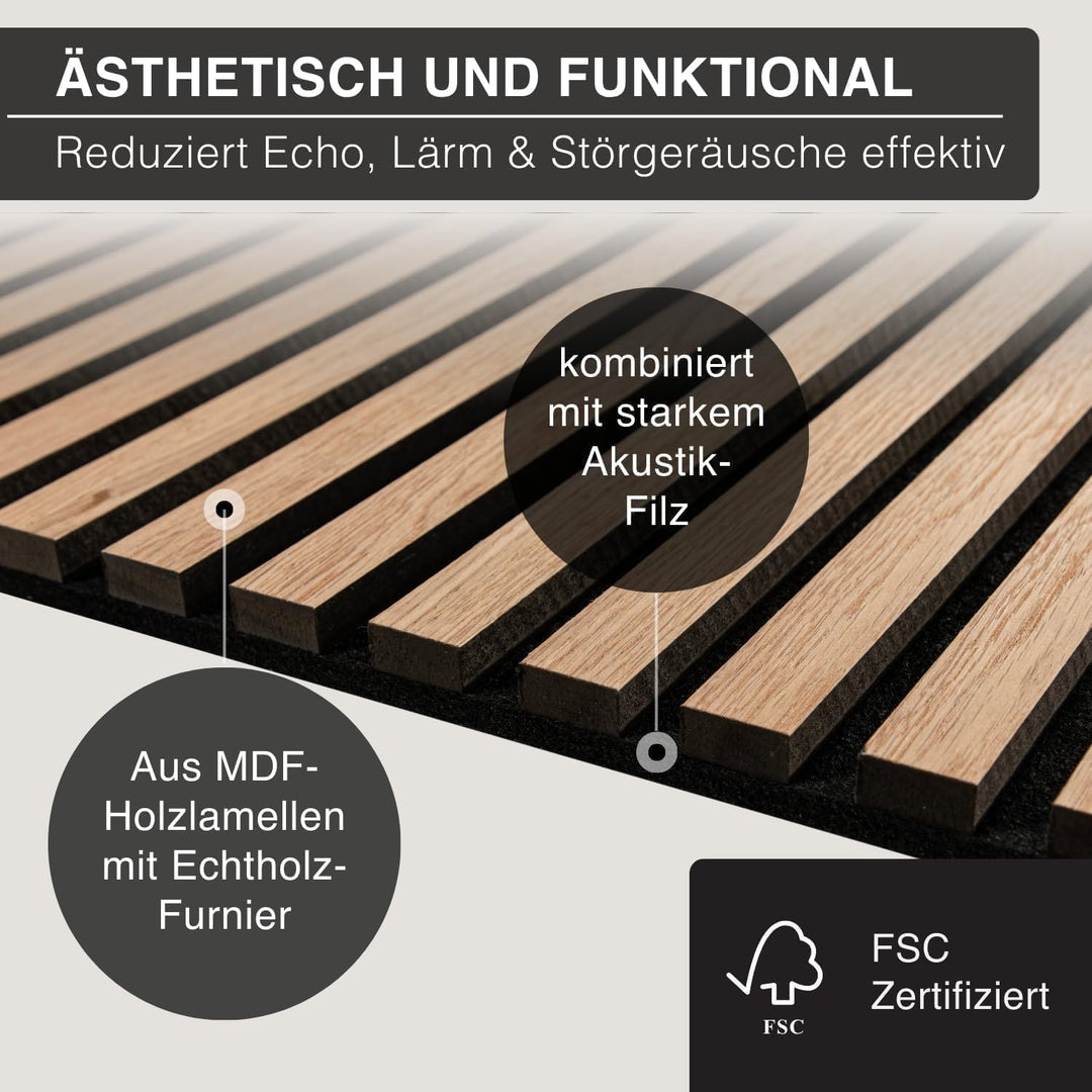 4er Set Akustikpaneele Holz 120x60 cm – extra dick 2,1 cm I Holzpaneele mit Echtholz-Furnier für aku