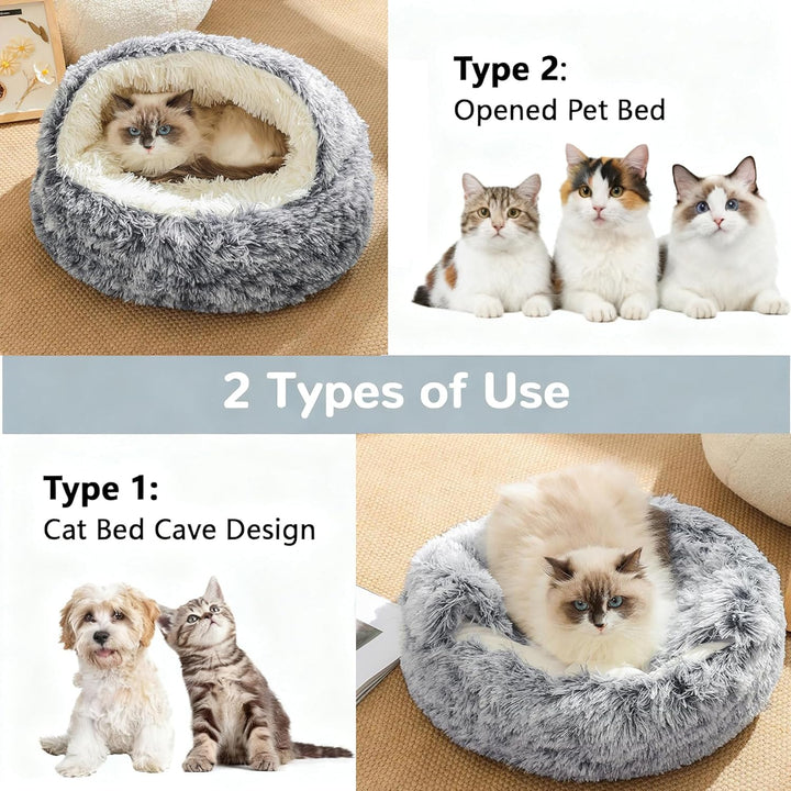 65cm Ø Flauschig Haustierbett Waschbar Katzenbett Hundebett Plüsch Katzenkissen Warm Kuschelbett mit