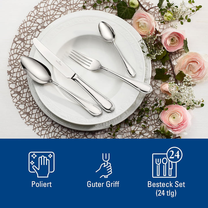 Villeroy & Boch - Mademoiselle Besteckset 24-teilig Silber, Spülmaschinenfest, Besteck Set für 6 Per
