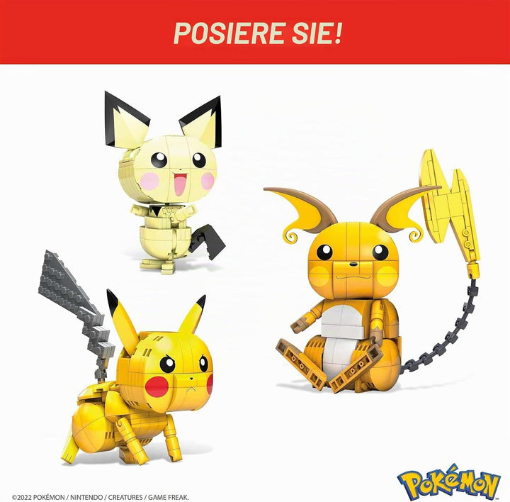 MEGA Pokémon Pikachu Evolution Trio - Bauset mit beweglichen Pichu-Entwicklungen, beeindruckende Fäh