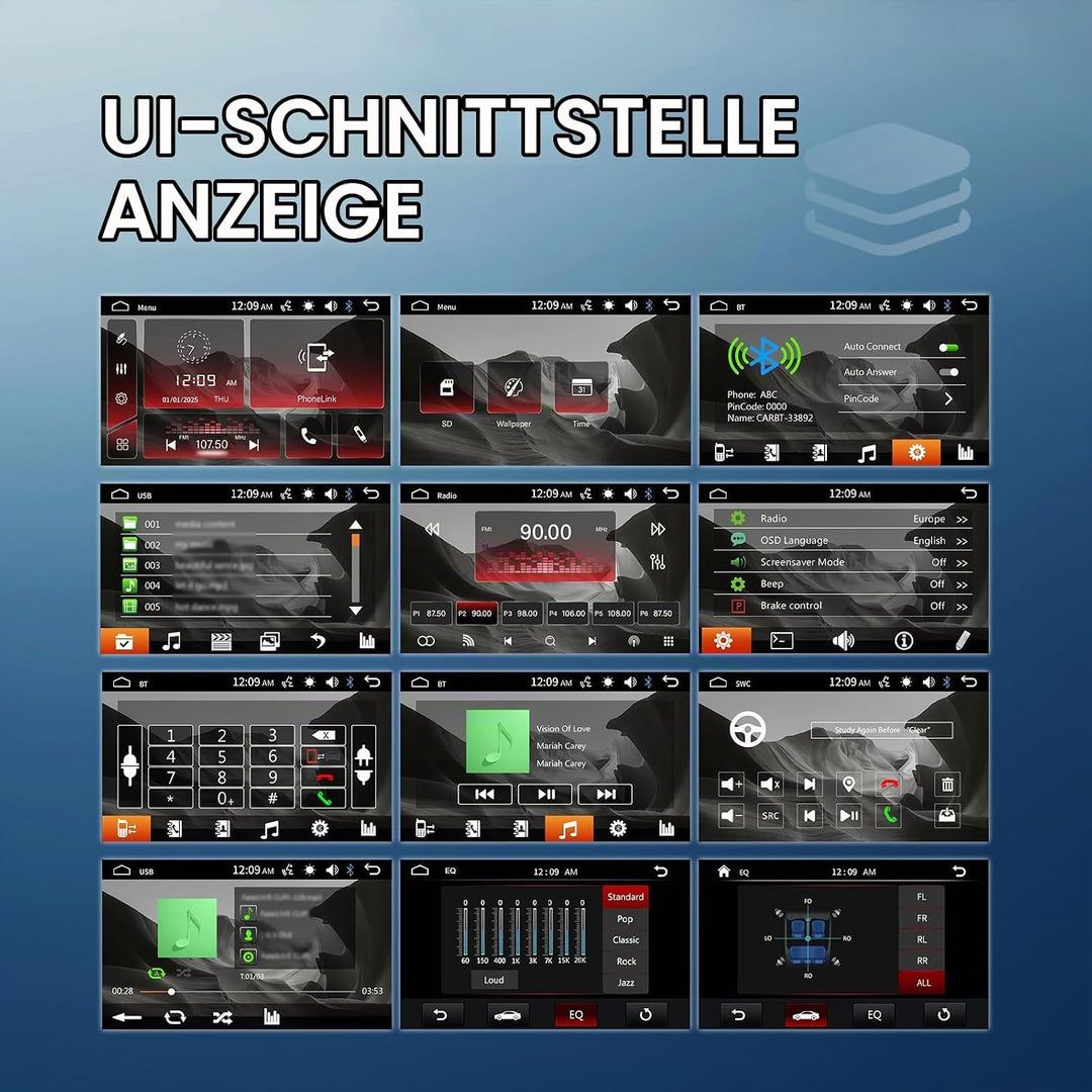 VECHTEL 7 Zoll Autoradio mit Airplay Android Cast,FM Radio 2 Din mit Bluetooth,Mirror link,EQ,USB/TF