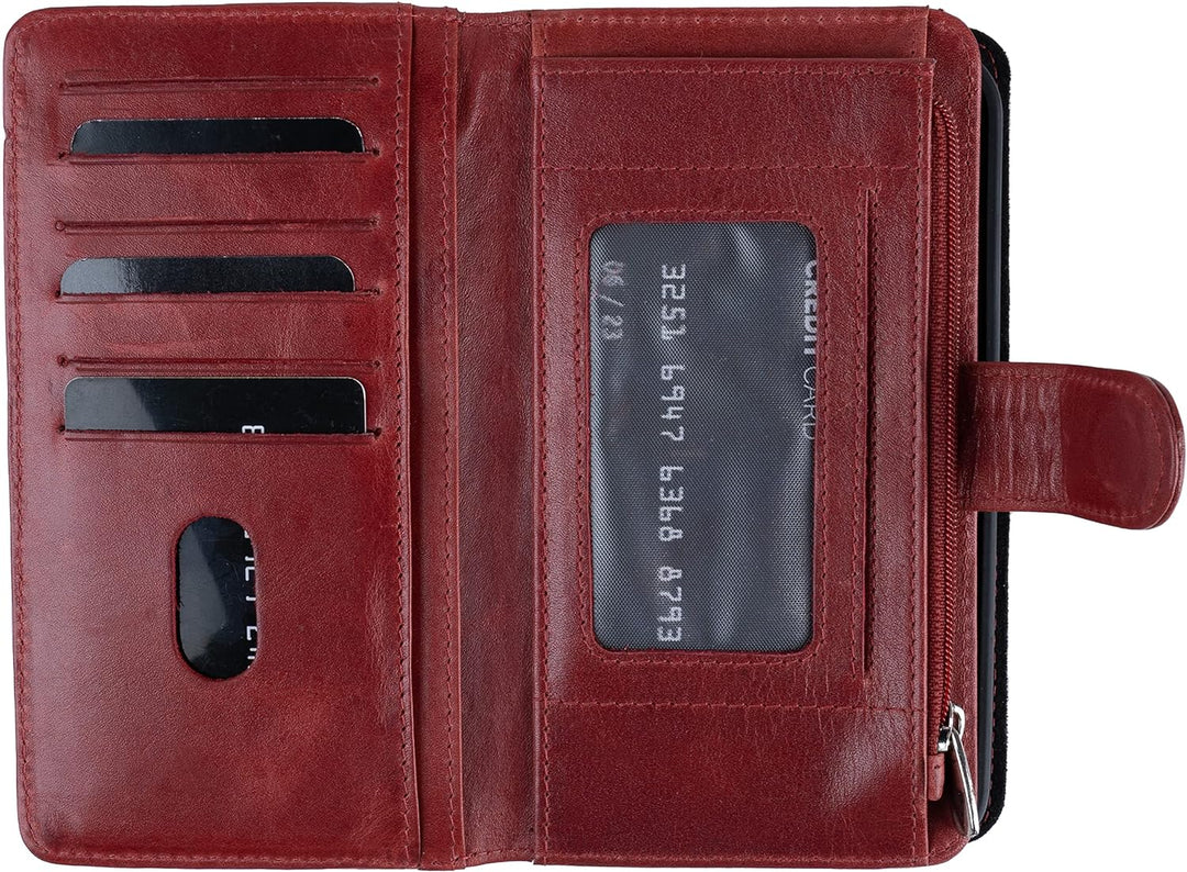 HANS/SON iPhone 13 Lederhülle mit Geldbörse | 2-in-1 Handyhülle in Rot aus Echtleder | iPhone 13 Led