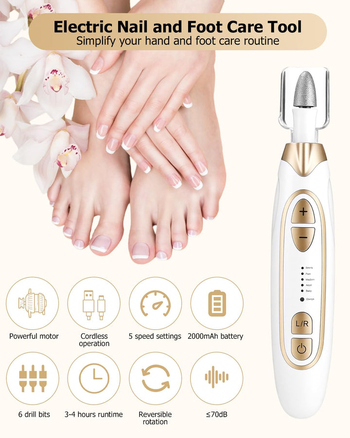 Zofory Maniküre/Pediküre Set, Nagelfräser, Elektrische Nagelfeile mit 6 Aufsätzen, 20 Sandringe, 5 G