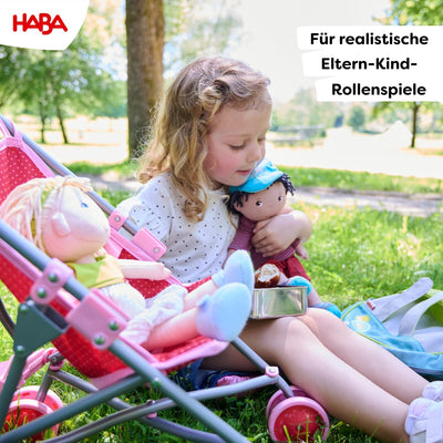 HABA 303815 - Puppenbuggy Jule , Handlicher Buggy mit Anschnallgurt , Lässt sich schnell zusammenkla