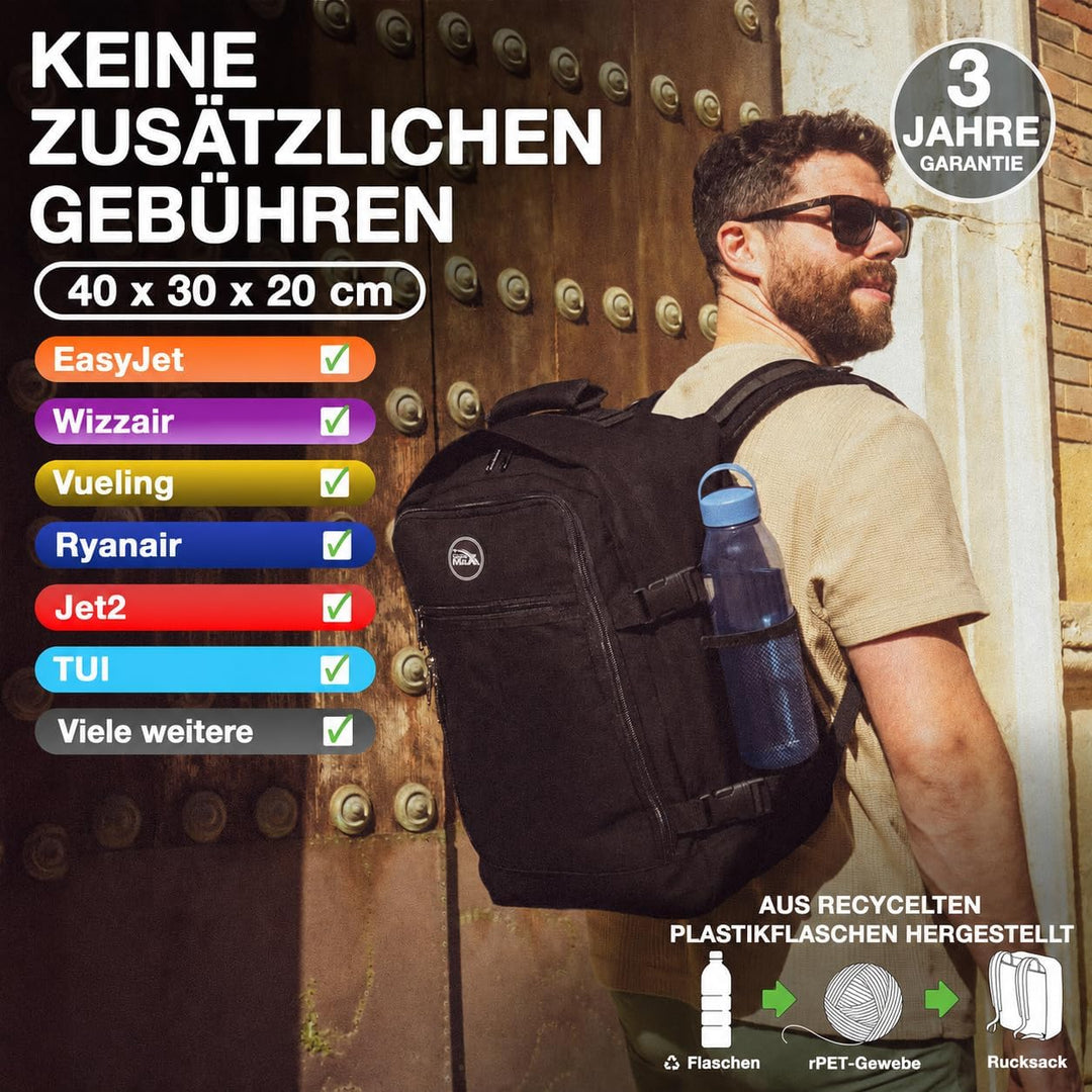 Cabin Max Metz - 40x30x20 Rucksack Ideales Wizzair, Vueling Handgepäck und Reiserucksack für Flugzeu