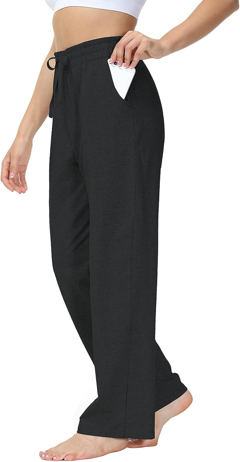 HMIYA Jogginghose Damen Baumwolle Freizeithose Lang offenem Boden Yogahose Sporthose Geradem Bein Ho