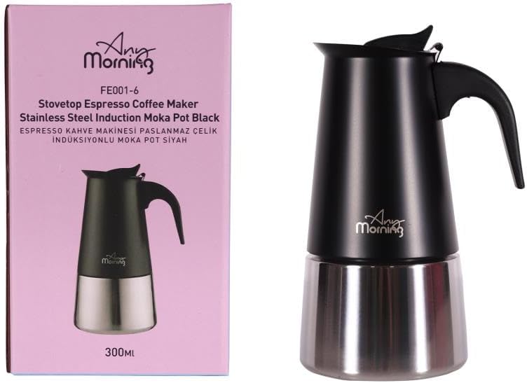 Any Morning Mokkakanne 18/10 Edelstahl 300 ml, 6 Tassen, induktionsgeeignet | Für alle Herdarten ink