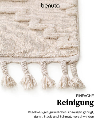 Benuta Teppich OYO Cream Handmade-Look Fransen Hochflor Wohnzimmer 160x230 cm 160x230 cm Cream, 160x
