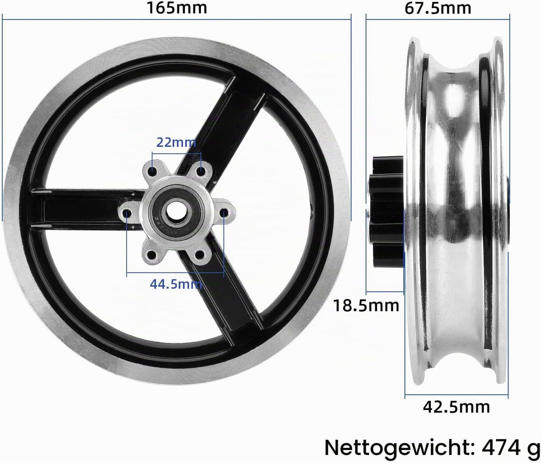 10 x 2,5 Zoll Radnabe vorne für Kugoo M4 Scooter 10 Zoll Scheibenbremsfelge