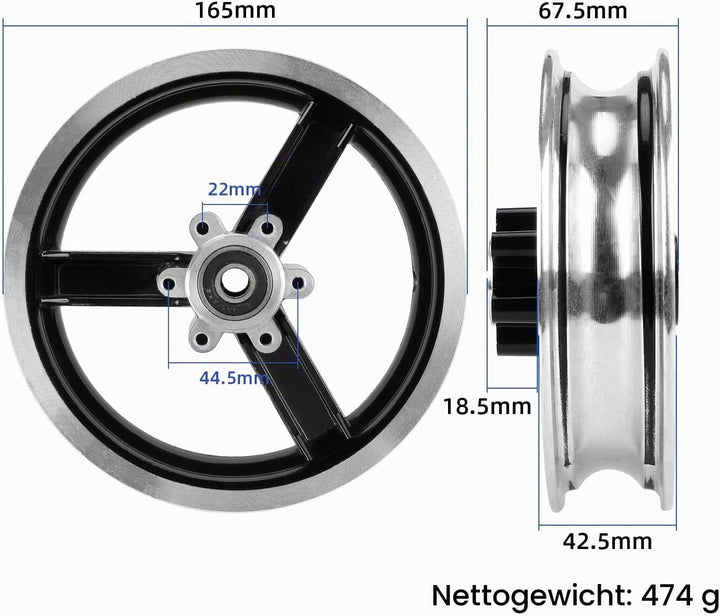 10 x 2,5 Zoll Radnabe vorne für Kugoo M4 Scooter 10 Zoll Scheibenbremsfelge