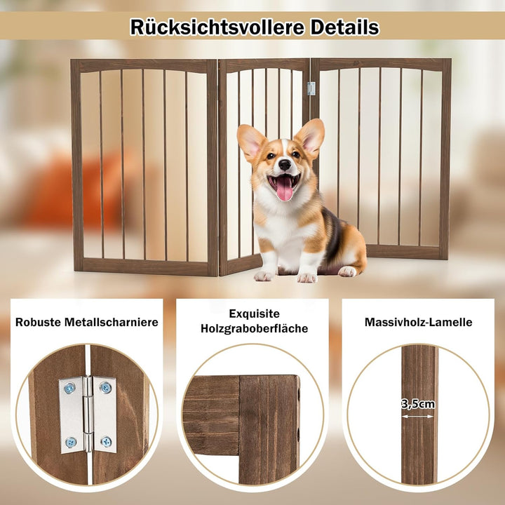 GYMAX Absperrgitter Hund 3-teilig, 159 x 76 cm Faltbar Hundegitter mit 180° Drehung, Schutzgitter Ho