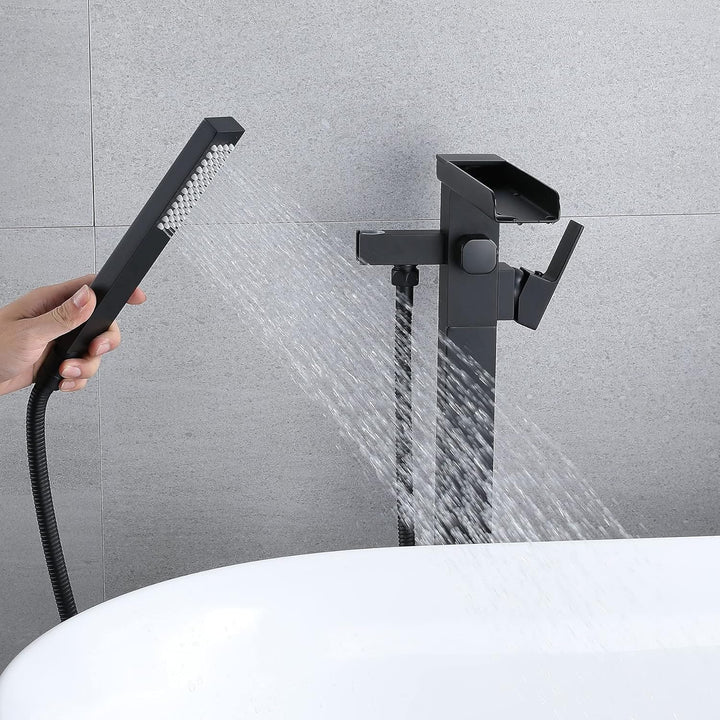 Standarmatur Freistehend Wannenarmatur Wasserfall Schwarz,Messing,Freistehende Wannenarmatur,Einhand