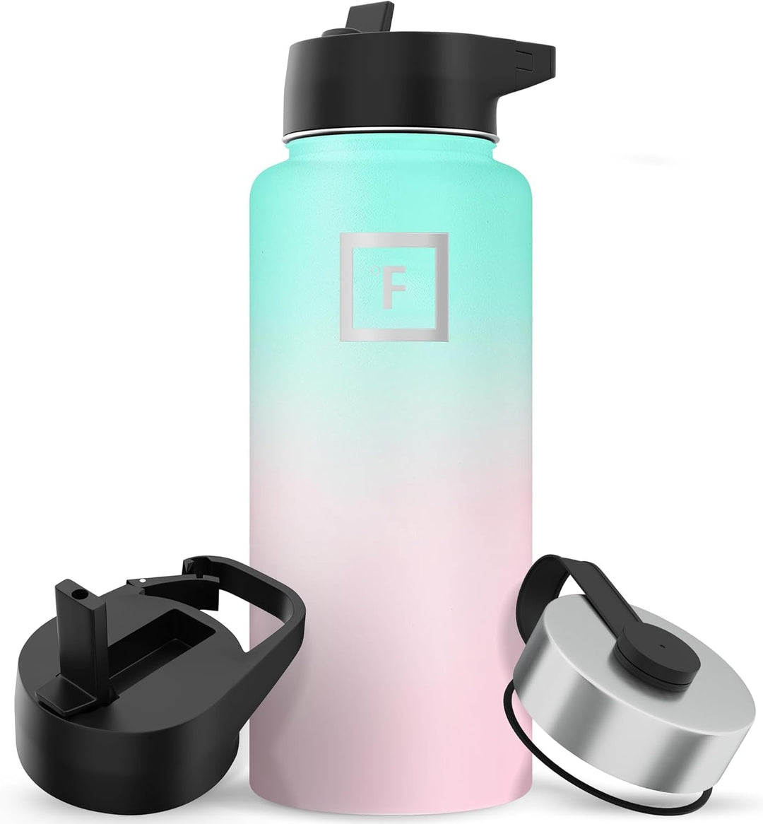 IRON °FLASK Sportwasserflasche - 945 ml, 3 Deckel (Strohdeckel), vakuumisolierter Edelstahl, doppelw
