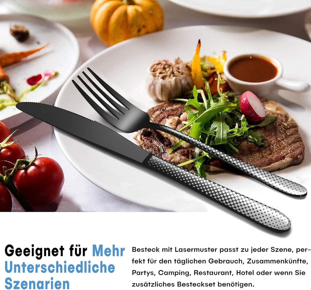Besteck Set Schwarz 6 Personen, HONKKU 30 Teilig Edelstahl Besteckset, Essbesteck mit Einzigartiges