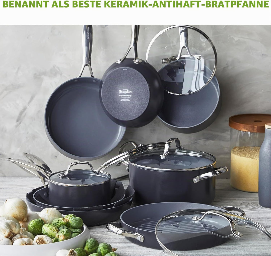 GreenPan Valencia Pro Harteloxierte Gesunde Keramik Antihaft 28 cm Runde Grillpfanne, PFAS-frei, Ind