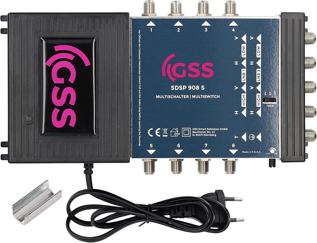 GSS 9/8 Multischalter für 2 Satelliten & 8 Teilnehmer inkl. Aufdrehhilfe - für 2 Quad oder 2 Quattro