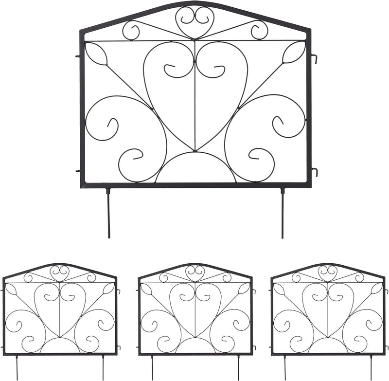 Relaxdays Beetzaun, je HxB: 60 x 60 cm, Metall, Garten Beeteinfassung zum Stecken, 4 dekorative Zaun