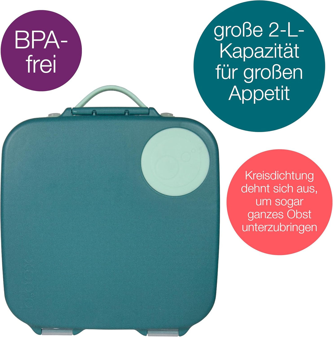 b.box Brotdose | Grosse Bento-Box mit 4 Fächern (2 auslaufsicher), herausnehmbarer Trenner, Gel-Kühl