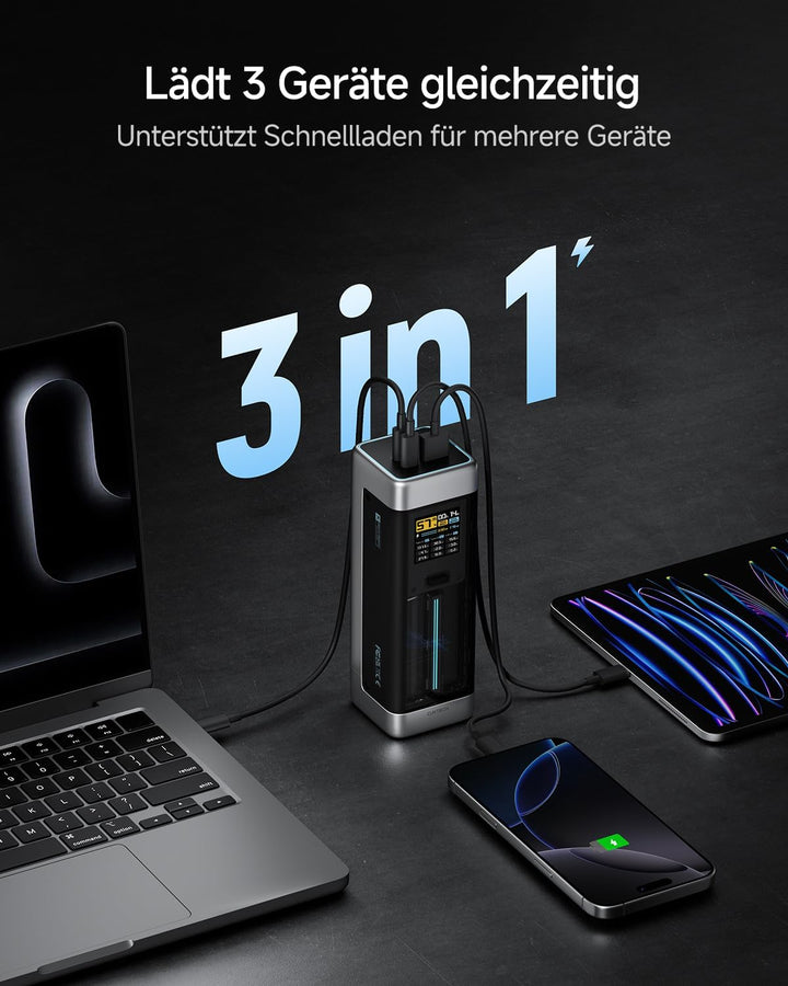 CUKTECH 20 Powerbank, 140W Power Bank 25.000mAh(5S1P) mit 3 Anschlüsse, PD3.1 externer Akku mit Digi