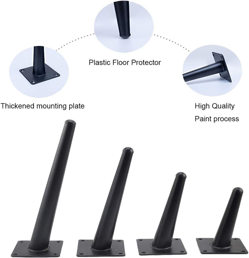 Drenky 4 Stück Schräge Tischbeine, Metallschrankbeine, Kegel Möbelbeine, 201 Edelstahl,Schwarz, 30 c