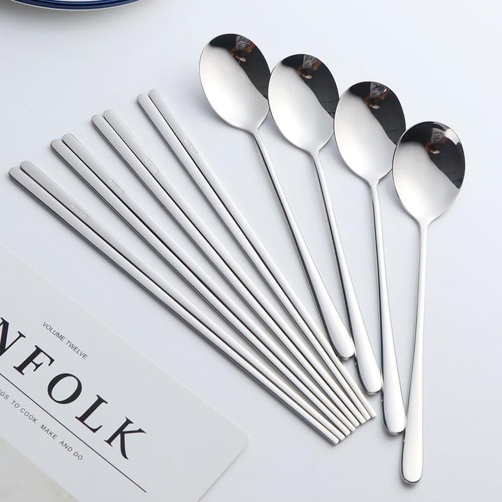 Buyer Star 4 Sätze flaches Essstäbchen Koreanischer Löffel 8 Stück Rostfreier Stahl Stäbchen Löffel
