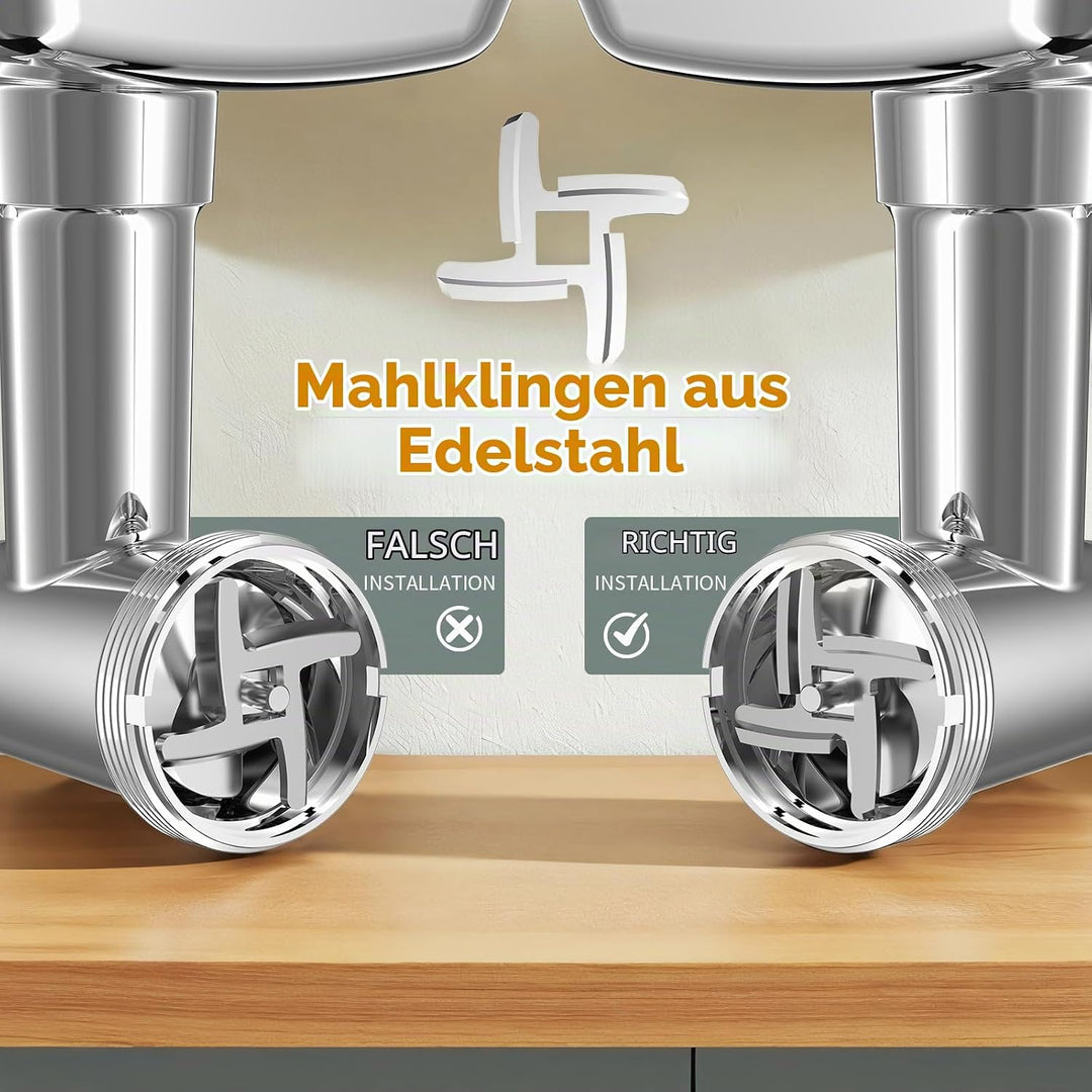 Facelle Fleischwolf Elektrisch Hausgeräte, 2000W mit Edelstahlklingen und 3 Edelstahl Lochscheiben,