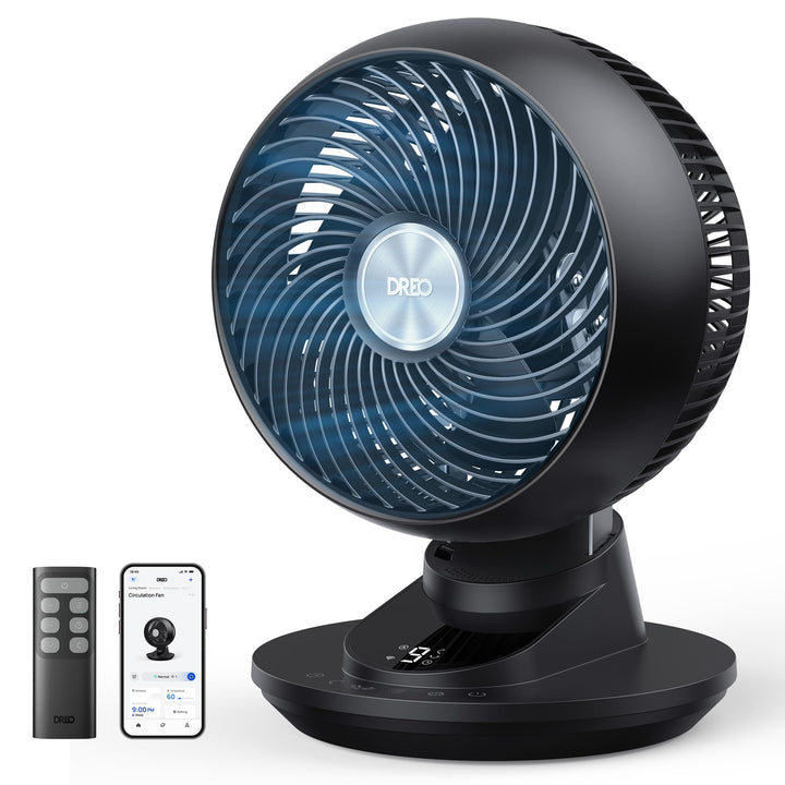 DREO 3D-Oszillierender Tischventilator für Schlafzimmer, 8,8 m/s starker Luftstrom, 22 dB leise, 90°
