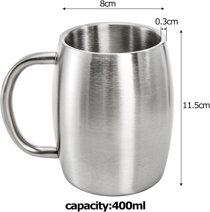 Lawei 2 Stück Edelstahl Kaffeebecher 400ml Campingtasse Isolierbecher Edelstahlbecher Thermobecher K