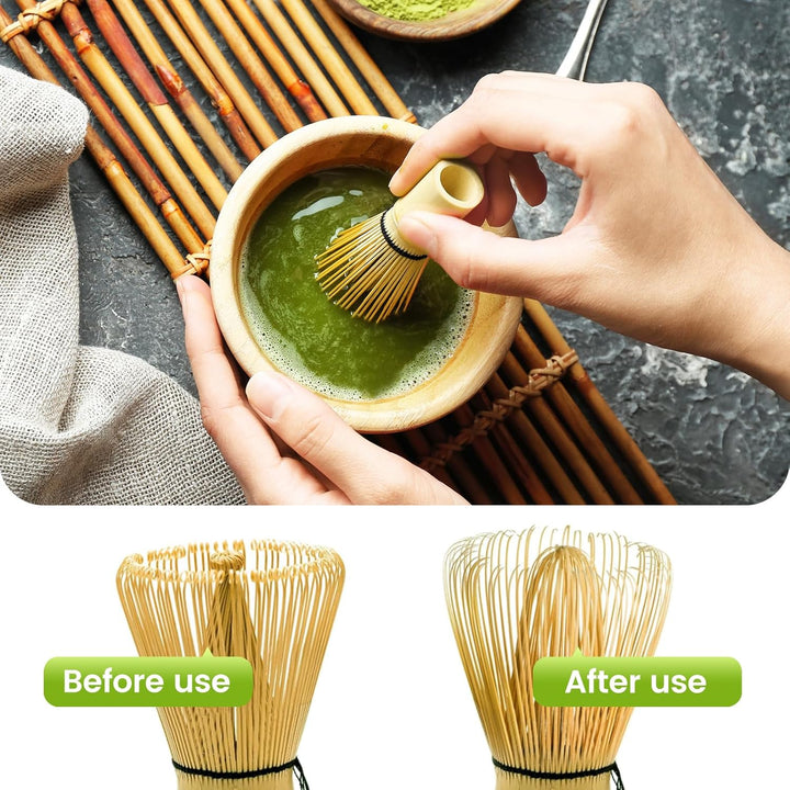 Matcha Set, 7er-Set Macha Tea Set Matcha zubehör mit Matcha Löffel, Matcha Schale mit Auslauf, Match