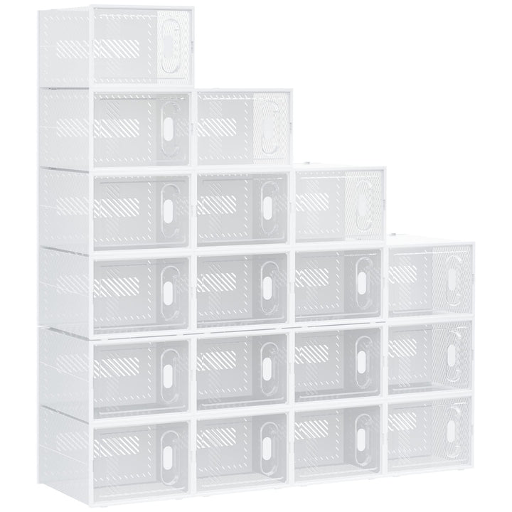 HOMCOM Schuhboxen 18er Set Schuhkarton stapelbar Schuhorganizer Schuhaufbewahrung Aufbewahrungsboxen