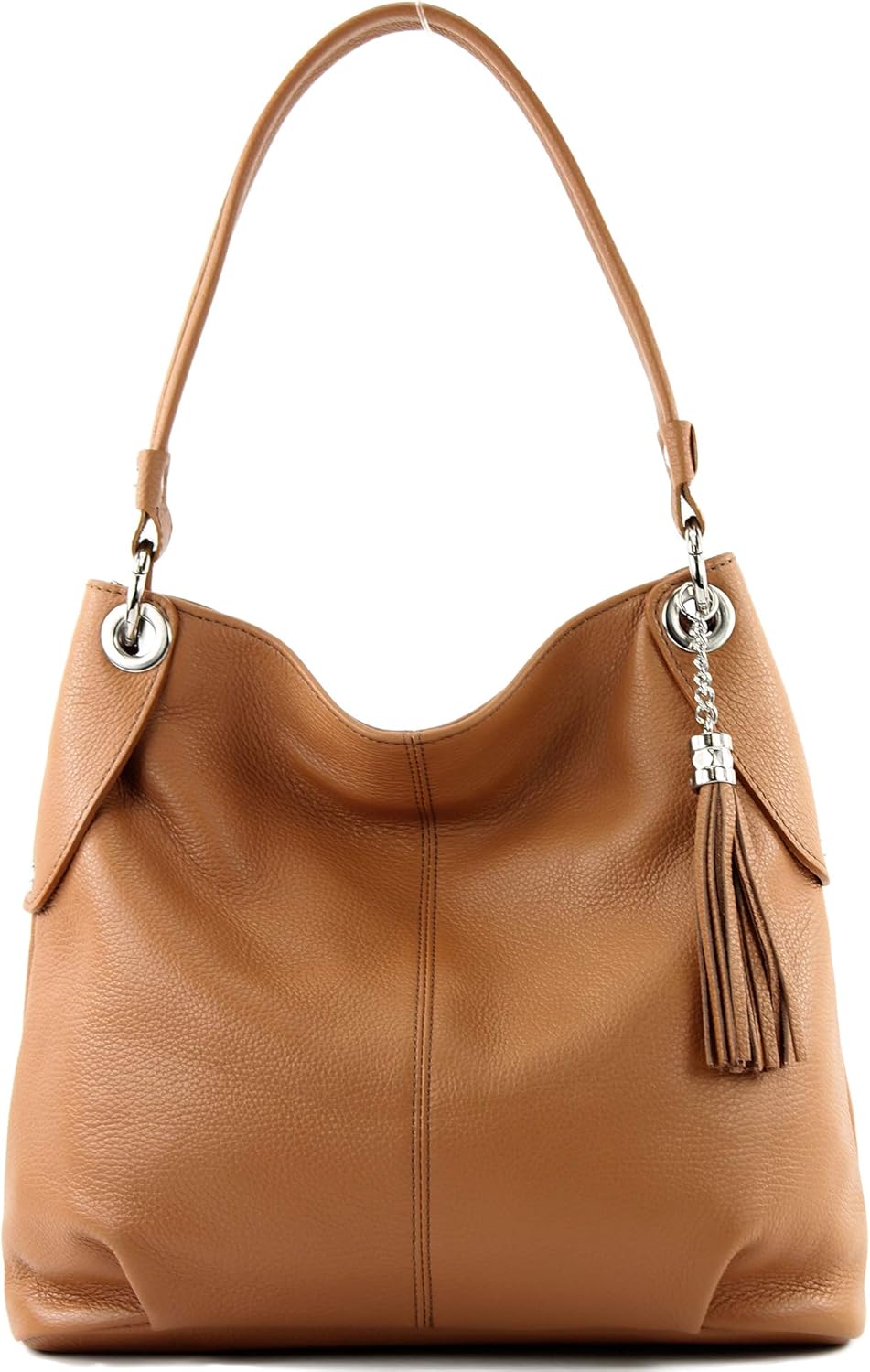 modamoda de - T185 - ital. Damen Schultertasche aus Leder Camel, Camel