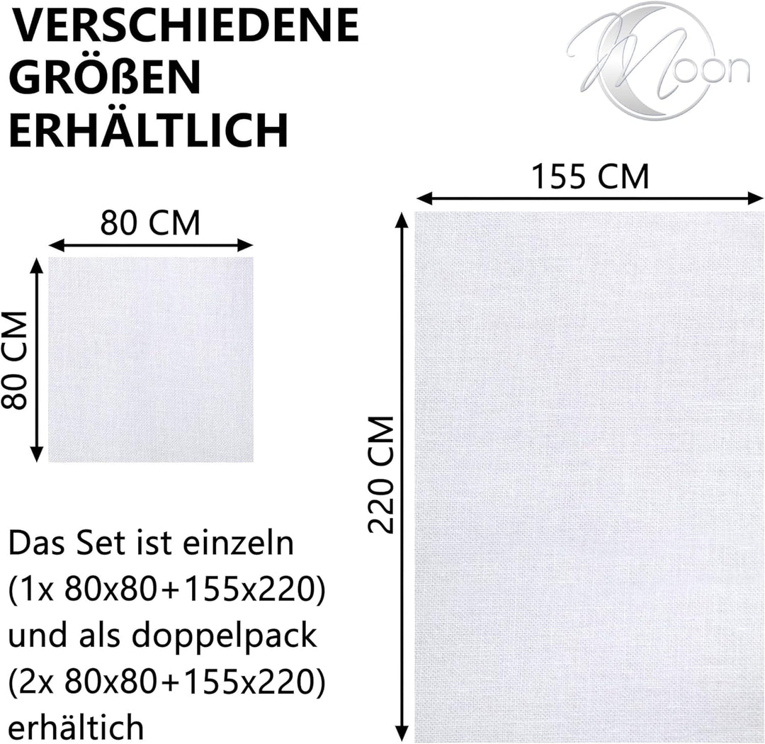 Moon - 2er Pack Hotelbettwäsche Linon aus 100% Baumwolle - Bettwäsche ca. 155x220 / 80x80 cm - mit H