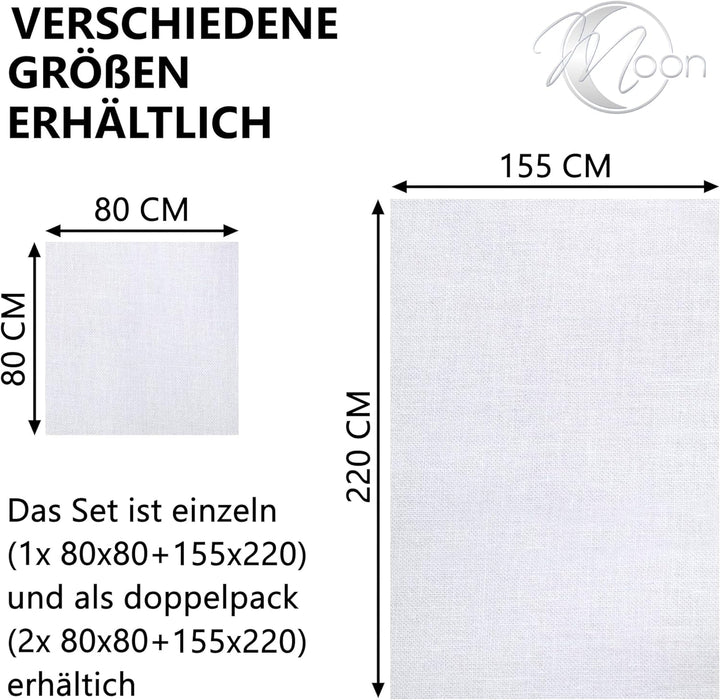 Moon - 2er Pack Hotelbettwäsche Linon aus 100% Baumwolle - Bettwäsche ca. 155x220 / 80x80 cm - mit H
