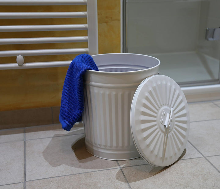 Jinfa 3 Sets Retrodesign Mülleimer mit Deckel | Cremeweiss | Ø 36 cm, Höhe 36,5 cm, 35 Liter 3 Stück