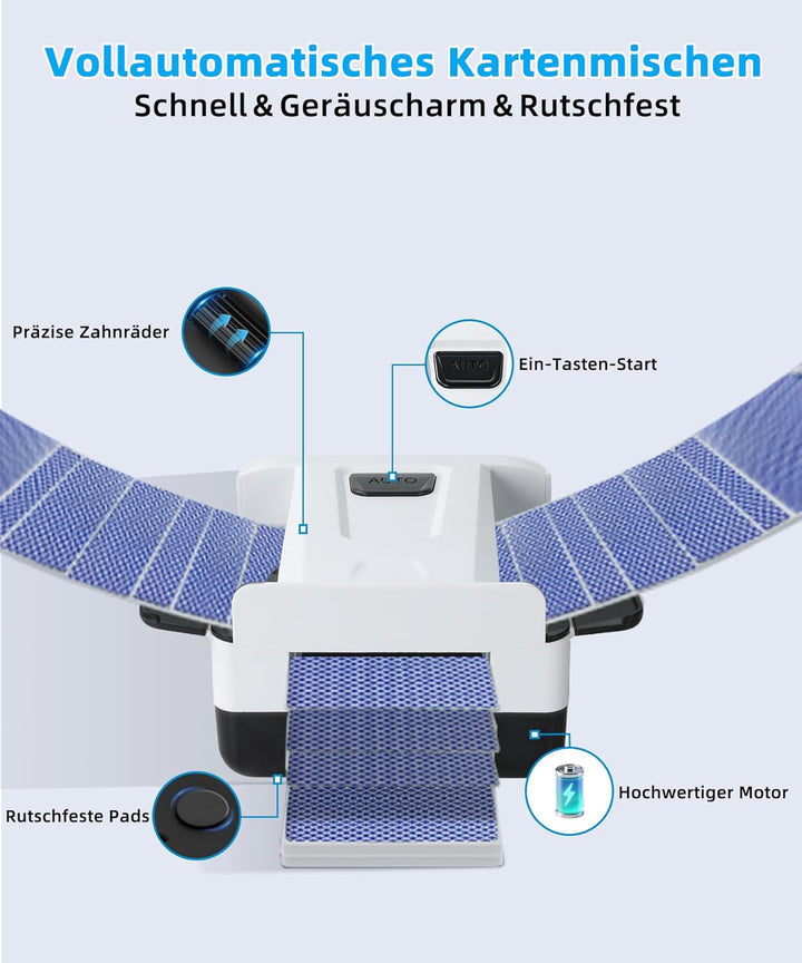 Sentoo Automatischer elektrischer Kartenmischer – 2000mAh USB-C wiederaufladbar, geräuscharm – Misch