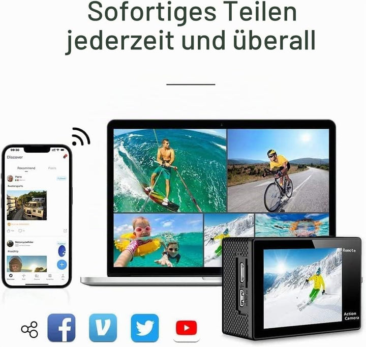 AKASO Action Cam EK7000 4K30FPS Action Kamera 170° Weitwinkel HD Unterwasserkamera 20MP WiFi wasserd