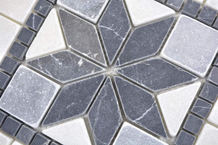 Naturstein Mosaik Einleger Fliese Travertin anthrazit schwarz weiss für WANDDEKO BAD WC KÜCHENDEKO