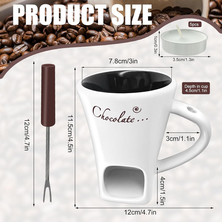 Schokofondue Tasse, 200ml Schokoladen Fondue Becher Set, Keramik Schokoladenfondue Set, mit Gabel un