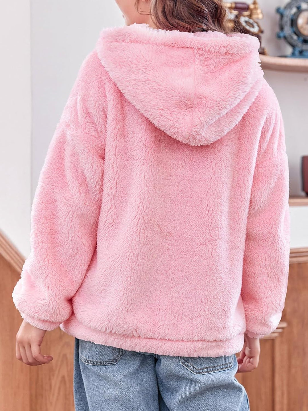 Haloumoning Mädchen Fleece Jacken Kinder Weich Fuzzy Kapuzenpullover Winter Coat Jacke, Rosa