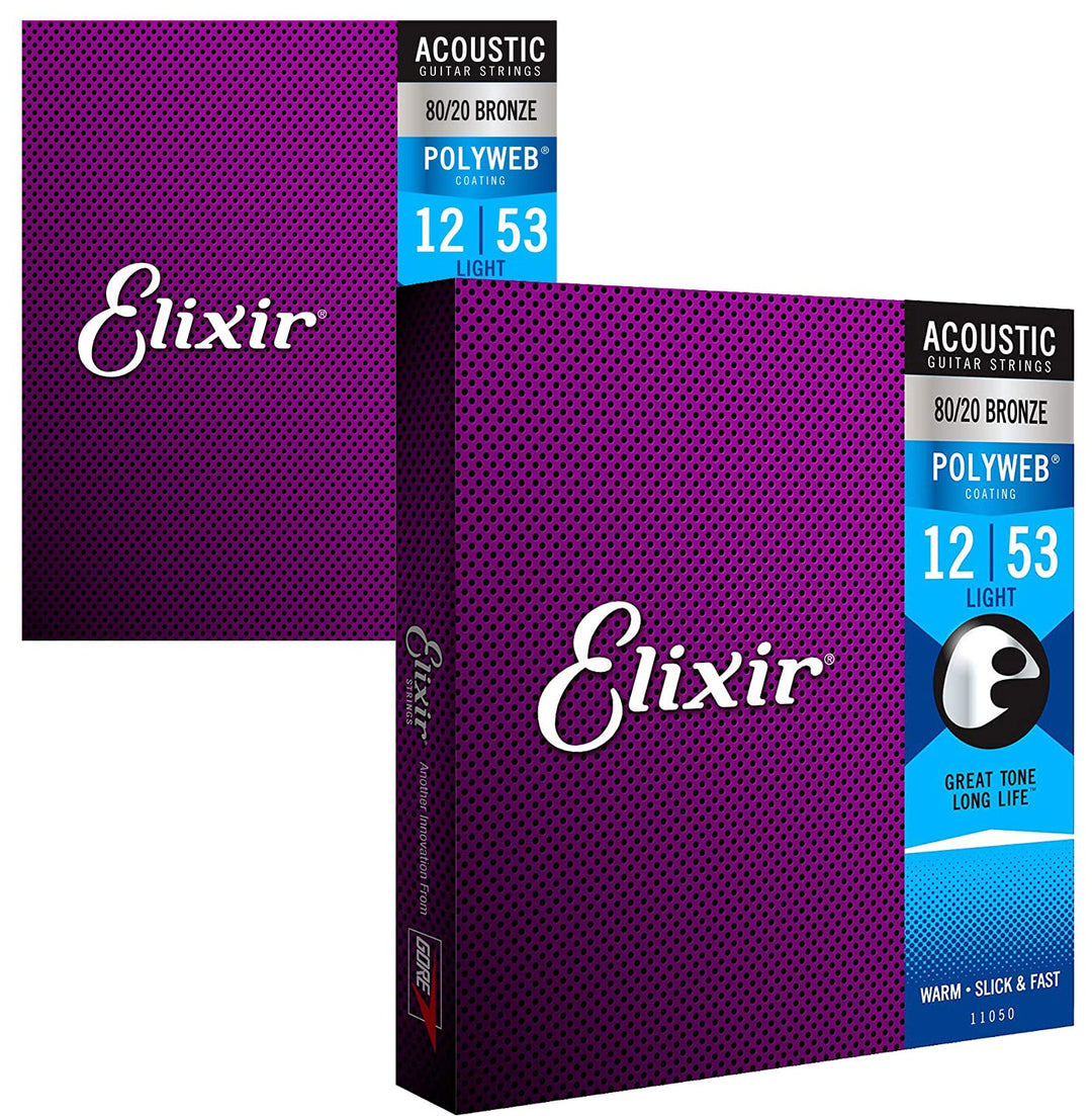 Elixir – Polyweb-Bronzesaiten für Akustikgitarren 11050 Light (12-53) 2er-Set