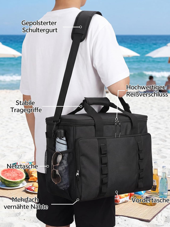 Kühltasche Gross 33L – Faltbare Isoliertasche für 50 Dosen, 8-12 Std. Kühlung, Wasserdicht & Auslauf